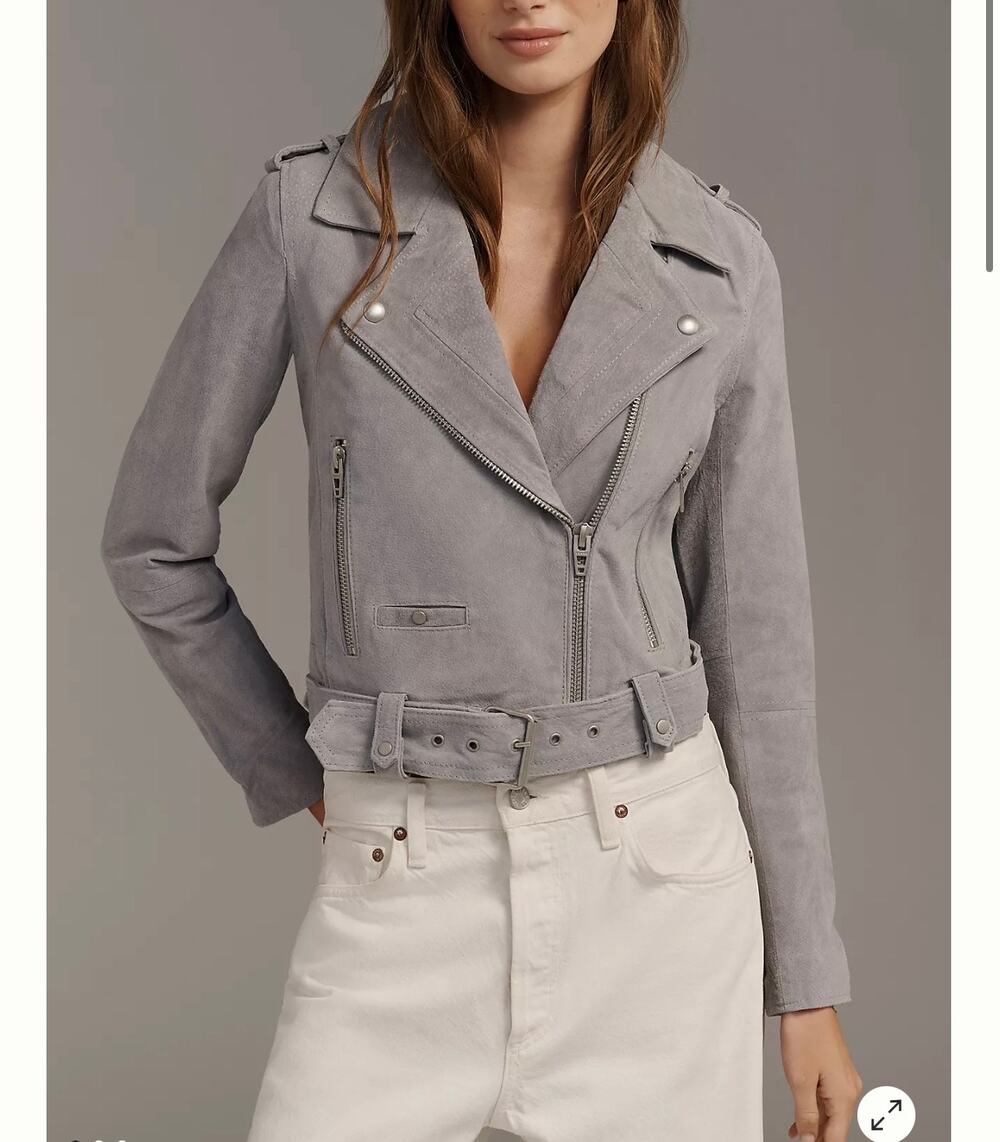 BLANKNYC Cropped Suede Moto Jacket Color: Light Grey Size Small